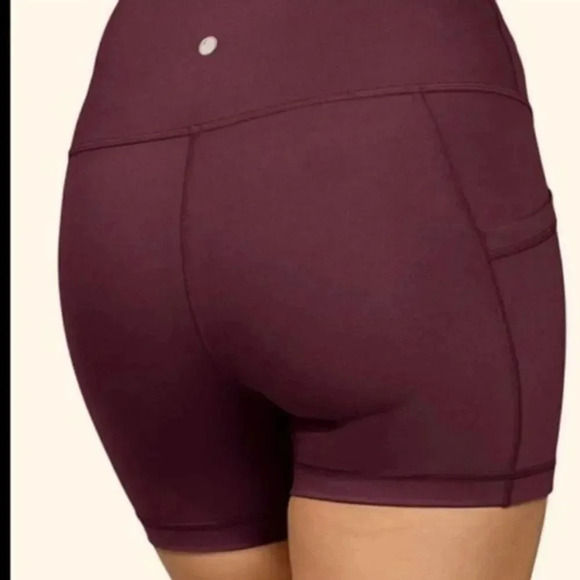 YOGALICIOUS LUX HIGH WAISTED BIKER SHORTS WITH POCKETS”SCARLET DUSK” 5”SZ S - Picture 6 of 8